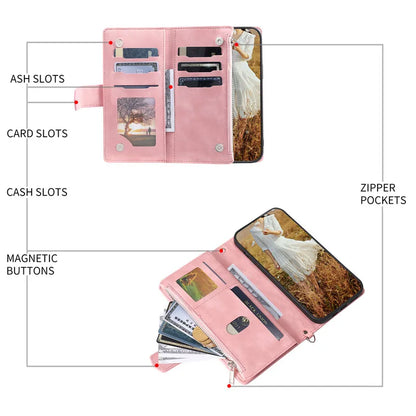 Zipper Leather Wallet Case with Lanyard for Samsung Galaxy