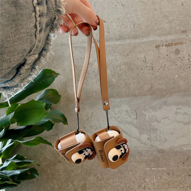 Cute Anime 3D Pilot Dog Cartoon Soft Leather Earphone Case For Airpods