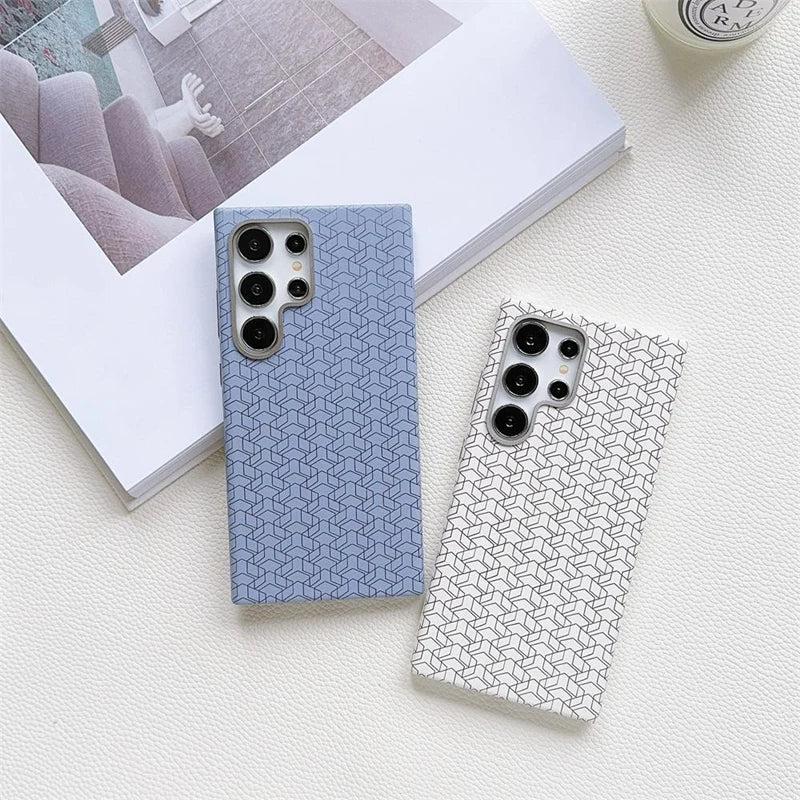 Geometric Pattern Magsafe Leather Phone Case for Samsung