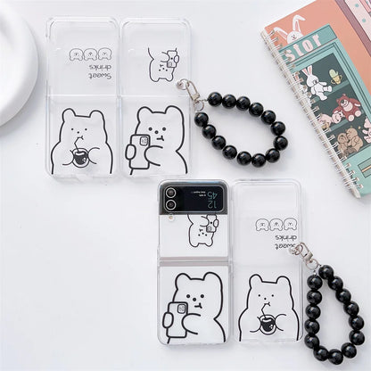 Cute Bear Clear Phone Case with Pearl Bracelet for Samsung Galaxy Z