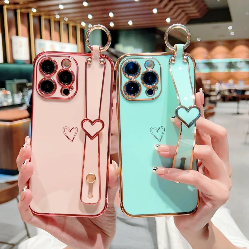 Soft Love Heart Wrist Strap Case For iPhone