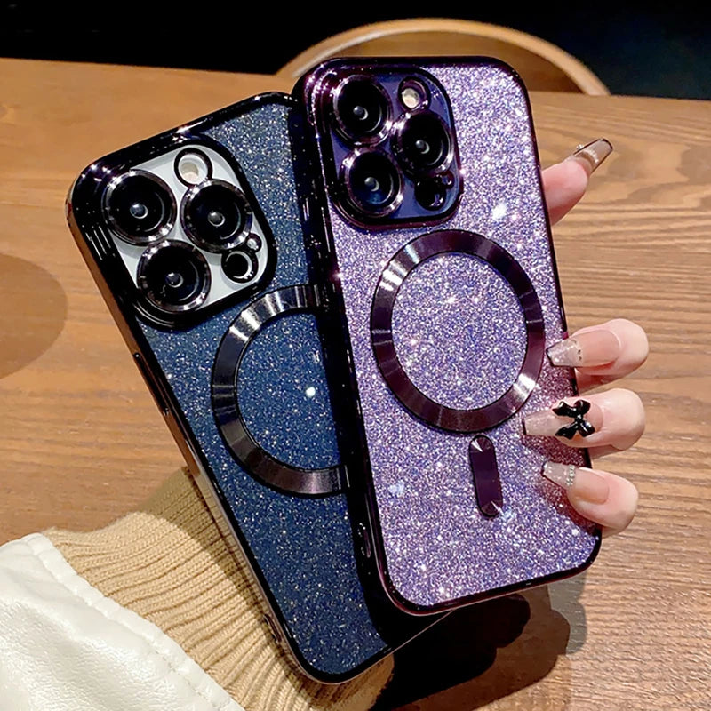 Electroplate Glitter Cover Phone Case With Lens Protector