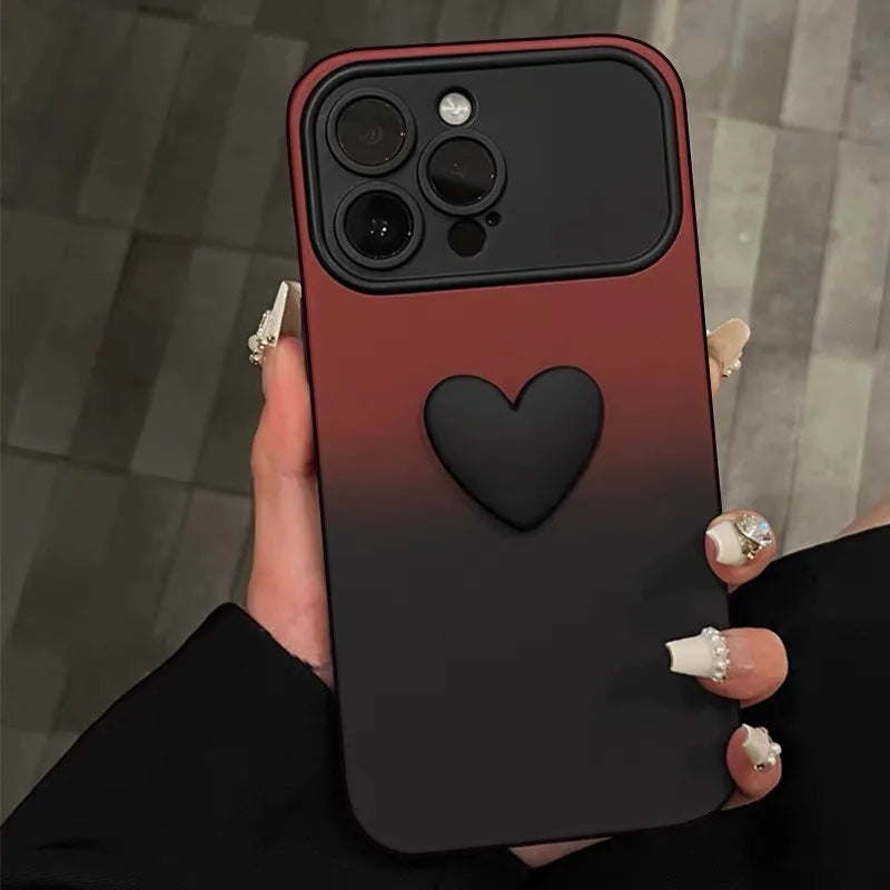 Cute Cartoon 3D Love Heart Gradient  Large Window Case For iPhone