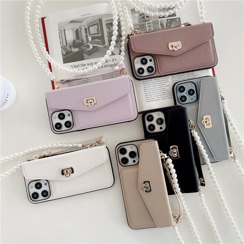 Handbag Wallet Shoulder Strap Phone Case with Card Pocket