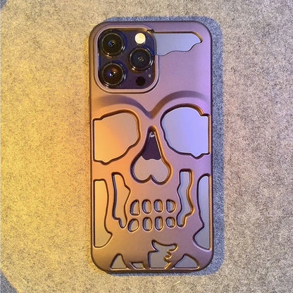 Luxury Matte Plating Metallic Color Hollow Out Skull Hard Case For iPhone