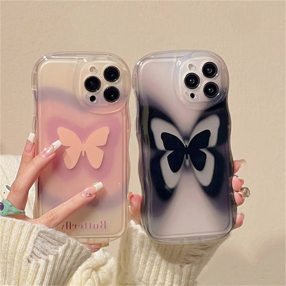 Cute Gradient Butterfly Wavy Clear Soft Cover Case