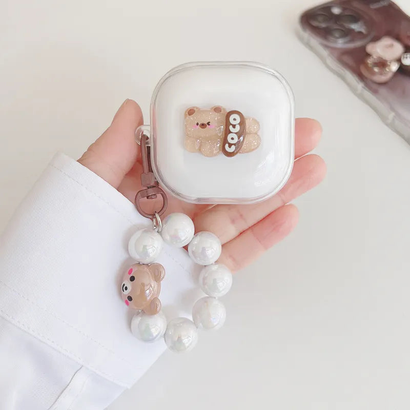 Cute Cartoon Clear Galaxy Buds Cover with Bracelet