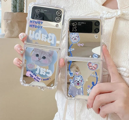 Cartoon Mirror Cat Star Case For Galaxy Z Flip