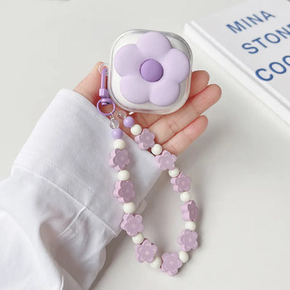 Cute Purple Flower Clear Earbuds Cover with Bracelet