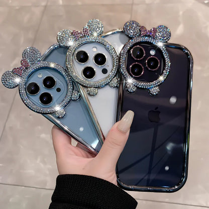 Luxury Transparent Bling Diamond Bear Ear Soft Case for iPhone