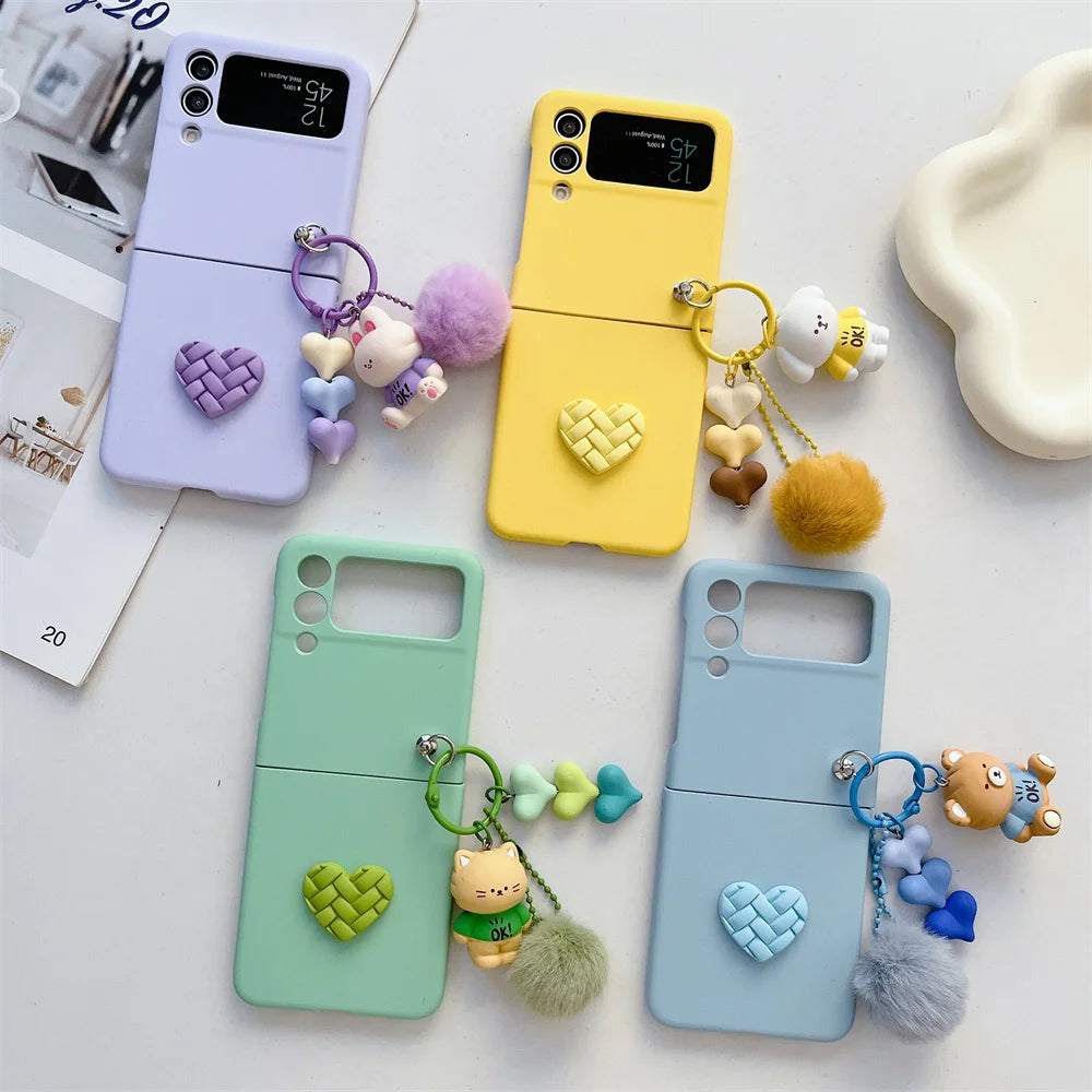 3D Cartoon Pendant Bear Heart Case For Samsung Z Flip