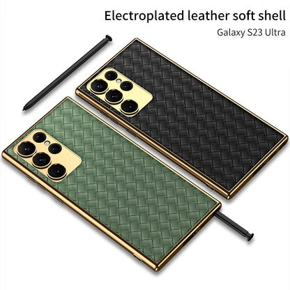 Electroplated Leather Wave Pattern Case For Samsung S23 Ultra