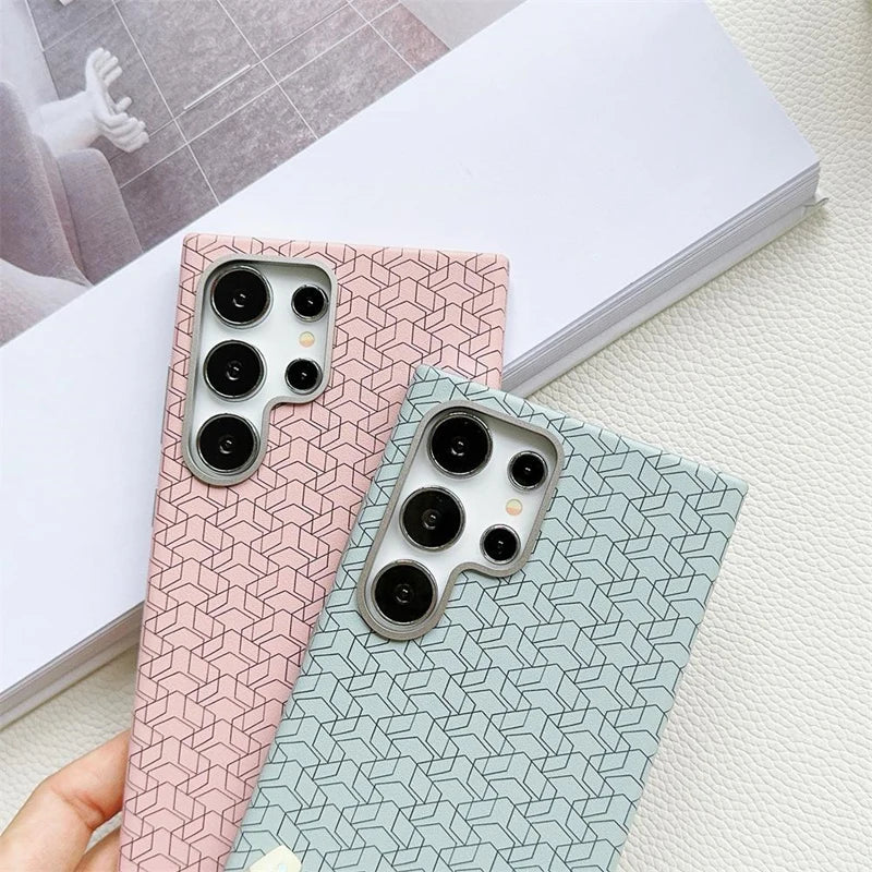 Geometric Pattern Magsafe Leather Phone Case for Samsung