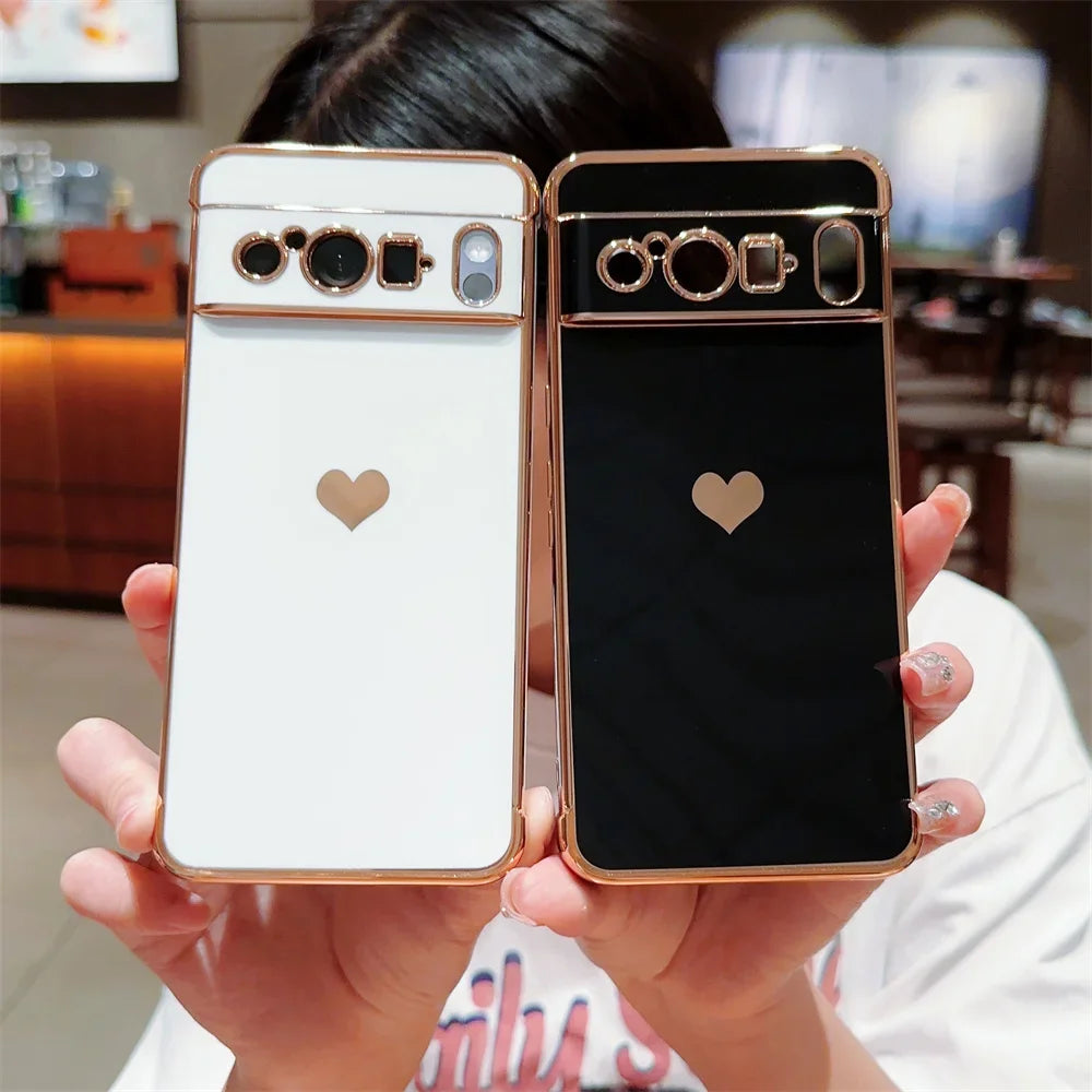 Fashion Love Heart Plating Phone Case for Google Pixel