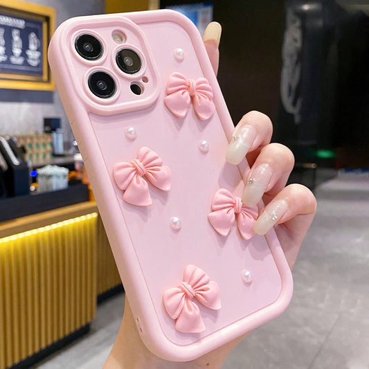3D Bowknot Pearl Silicone Phone Case For iPhone