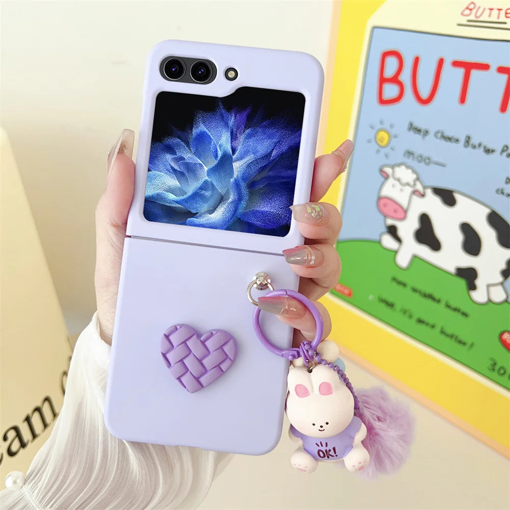 3D Cartoon Pendant Bear Heart Case For Samsung Z Flip