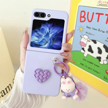 3D Cartoon Pendant Bear Heart Case For Samsung Z Flip
