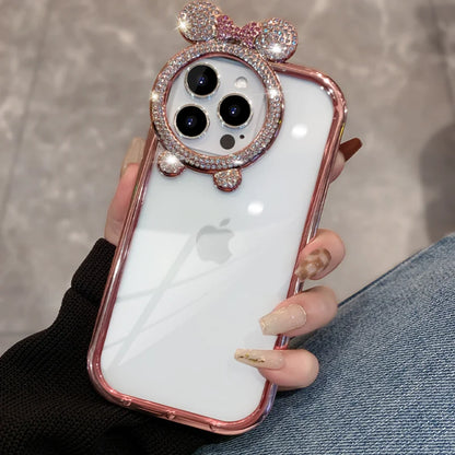 Luxury Transparent Bling Diamond Bear Ear Soft Case for iPhone