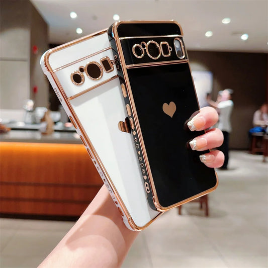 Fashion Love Heart Plating Phone Case for Google Pixel