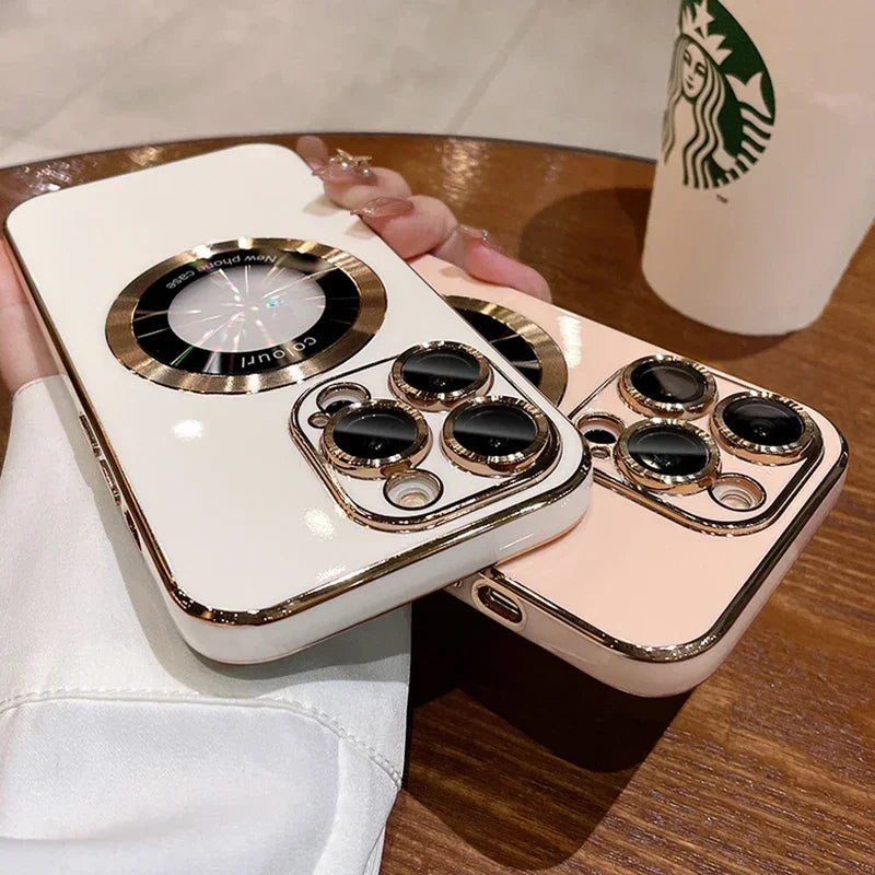 Luxury Plating Logo Hole Strong Magnetic Case for iPhone