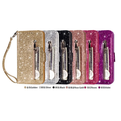 Wallet Bling Glitter Flip Zipper Leather Case