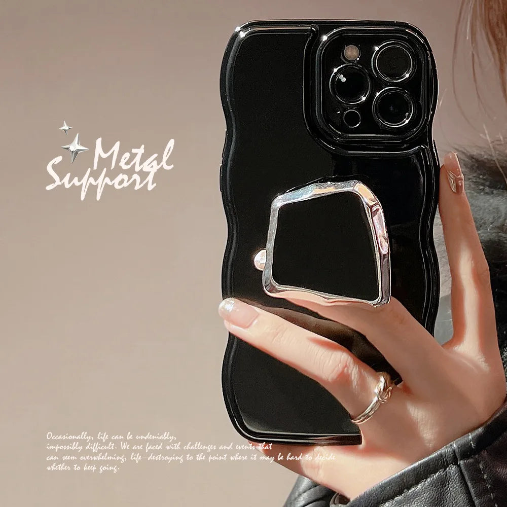 iPhone Luxury Solid Silicone Case With Metal Holder