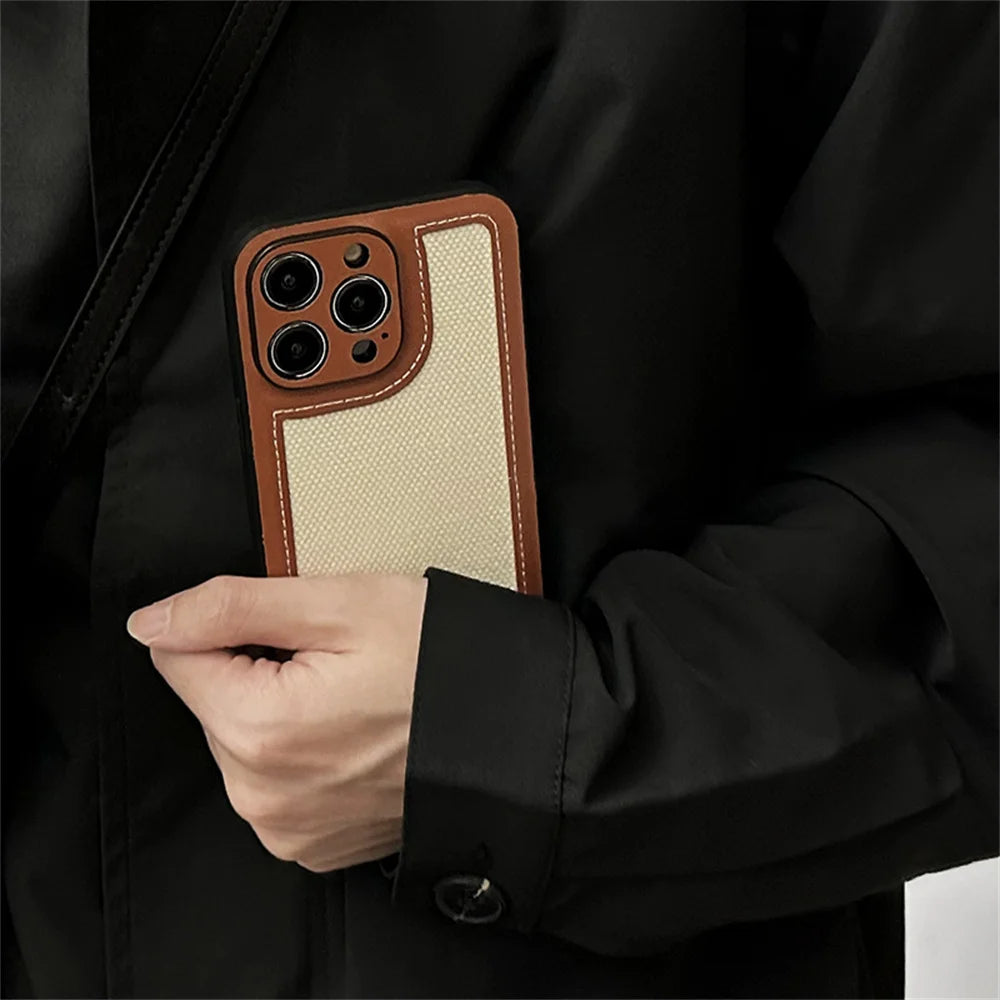 Stylish Retro Fabric Leather Soft Phone Case For iPhone