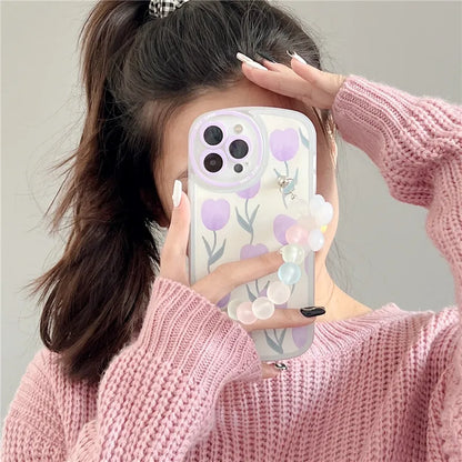 Cute 3D Flower Wrist Phone Chain Soft Phone Case