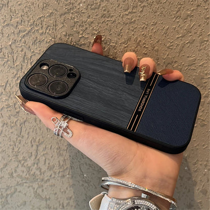 Luxury Leather Wood Grain Case For iPhone