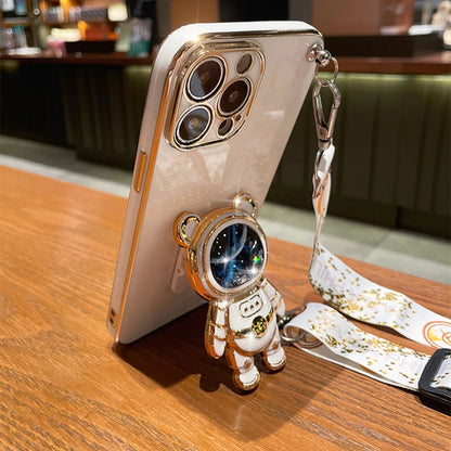 Crossbody Lanyard Quicksand Space Bear Plating Case