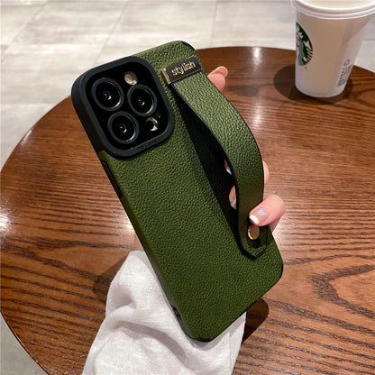 Luxury Wrist Strap Holder Leather Texture Case For iPhone