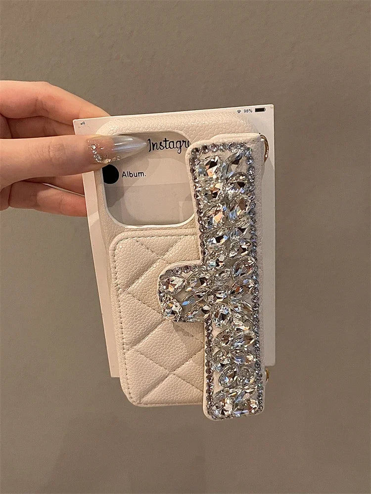 Leather Glitter Diamond Wallet Case for iPhone