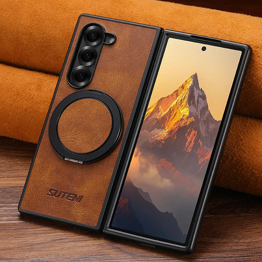 Oil Wax Faux Leather 360° Rotating Stand Buckle For Samsung Galaxy Z Fold