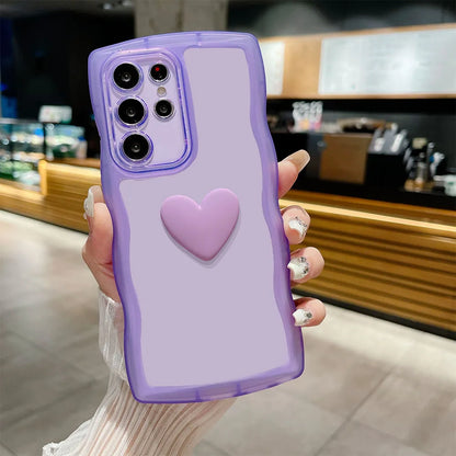 Love Heart Wavy Transparent Silicone Case For Samsung