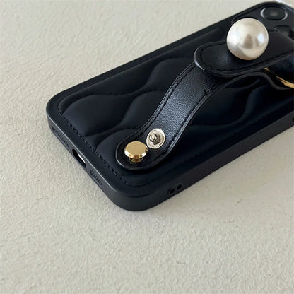 Water Ripple Pearl Wrist Strap Phone Case For iPhone