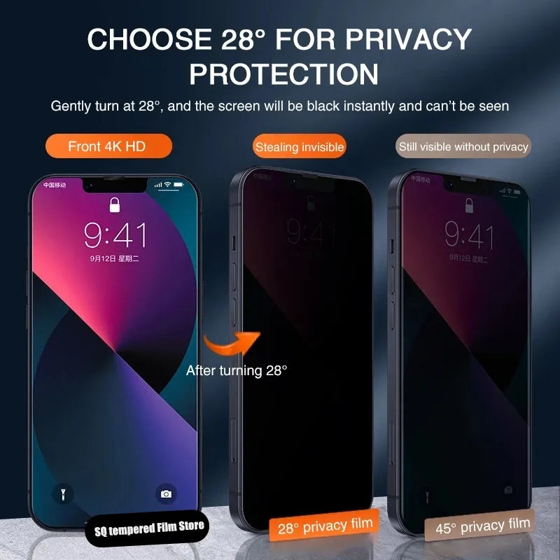3 Pcs Tempered Glass Privacy Screen Protectors For iPhone