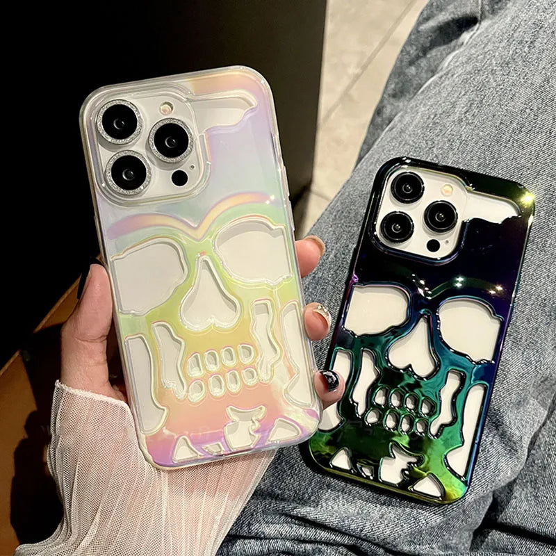 Luxury Matte Plating Metallic Color Hollow Out Skull Hard Case For iPhone