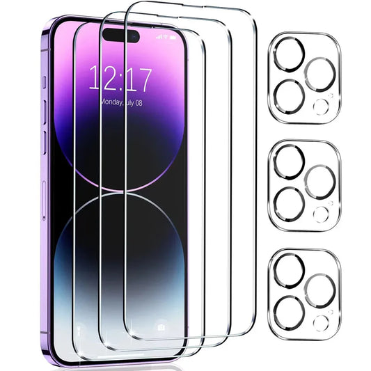 6 Pcs Tempered Glass for IPhone with Camera Lens Protector