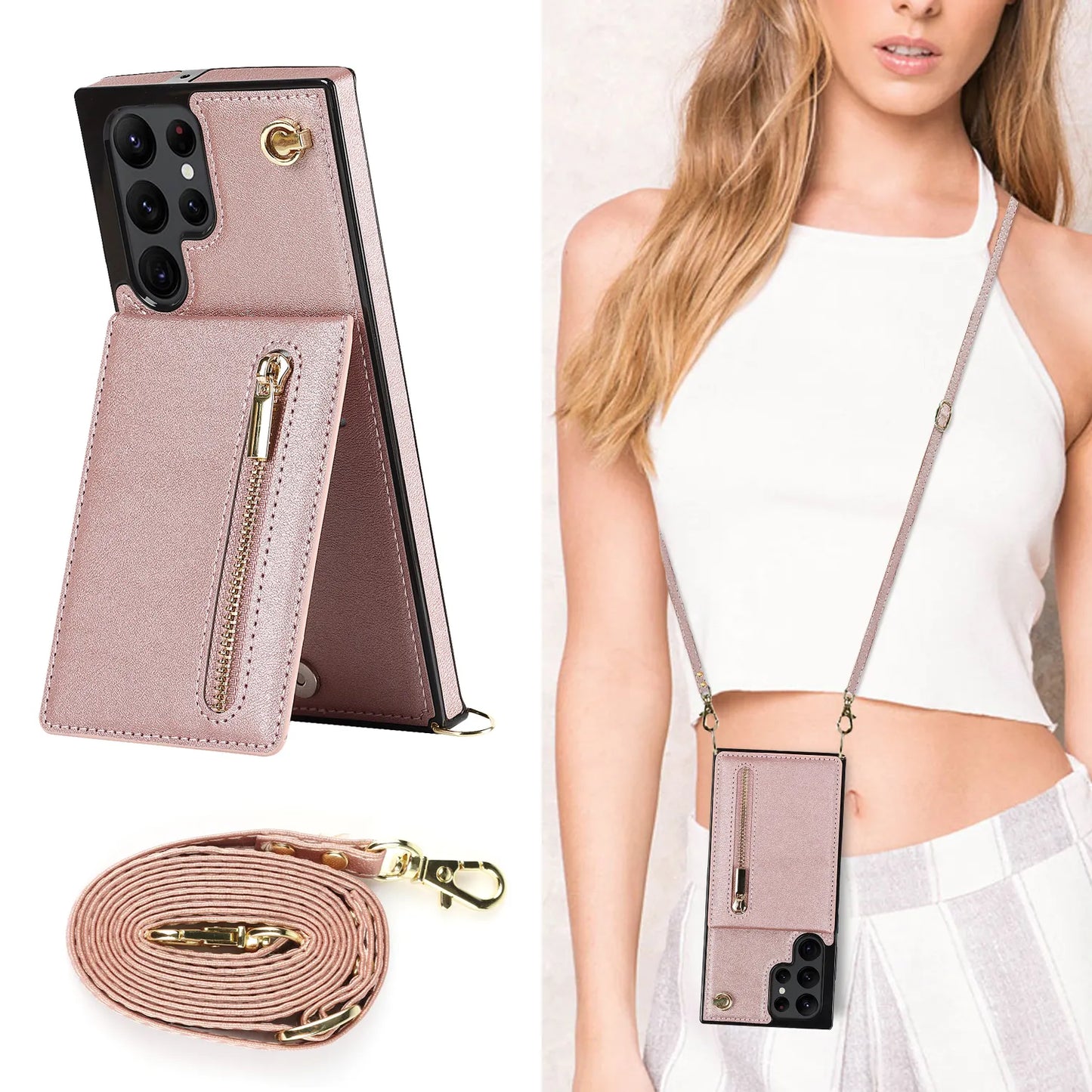 Zipper Wallet CrossBody Lanyard Case For Samsung Galaxy