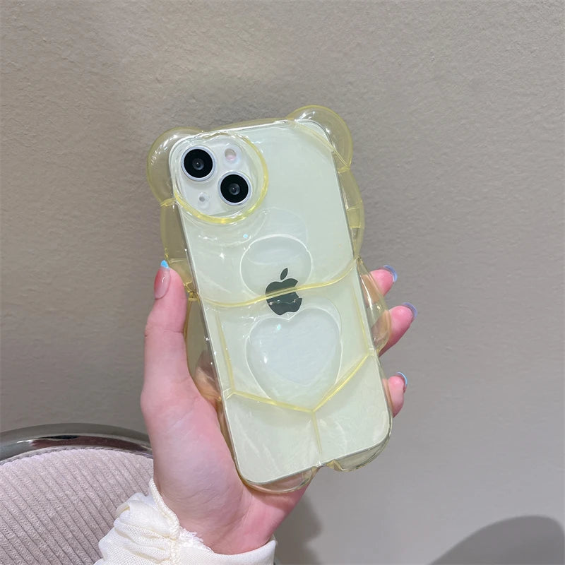 Cartoon 3D Bear Shape Clear Case For iPhone