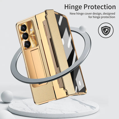 Luxury Leather One-Piece Plating Stand Hinge Shockproof Case For Samsung Z Fold