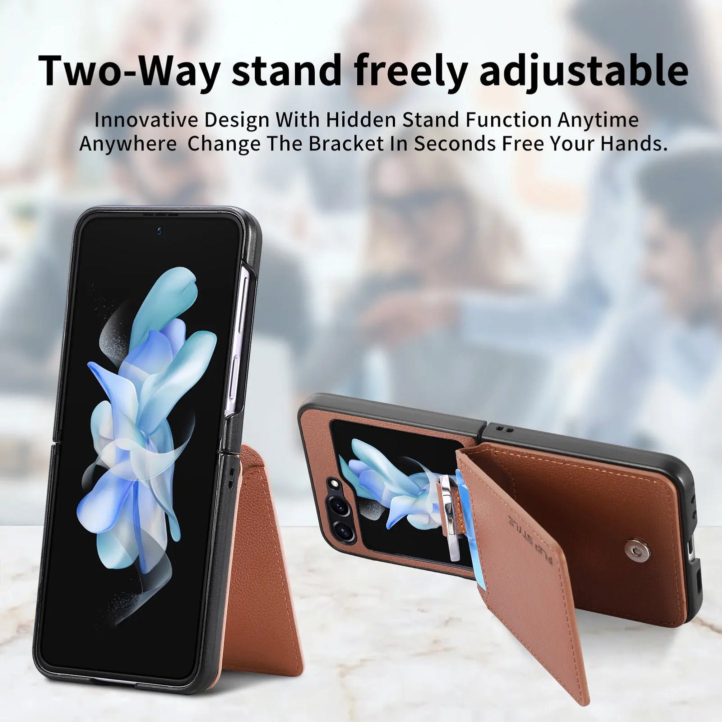 Leather Wallet Finger Ring Phone Case For Galaxy Z Flip