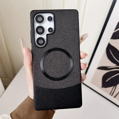 Luxury Patchwork Leather Magnetic Phone Case For Samsung