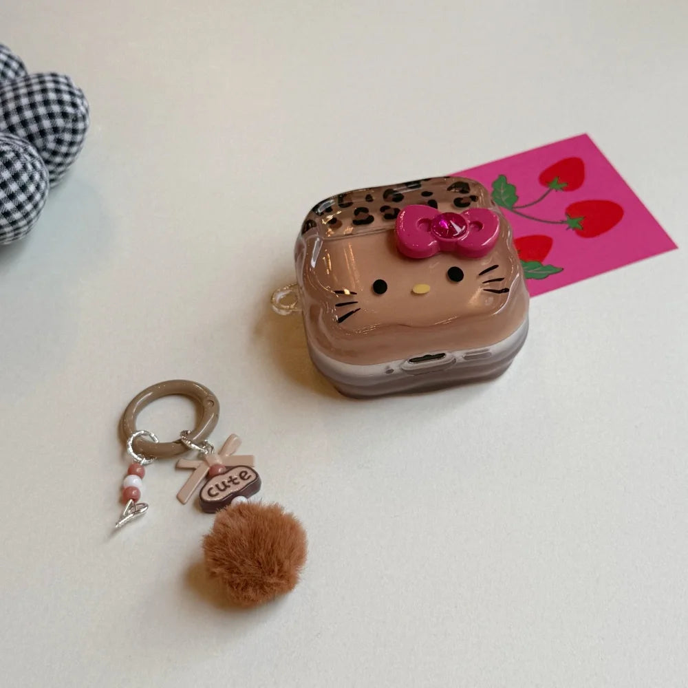 3D Bow Leopard Print KT Cat Case for AirPods