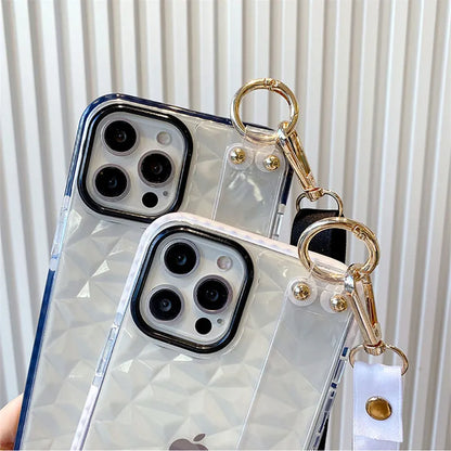 Diamond Pattern Lanyard Shockproof Hard Phone Case For iPhone