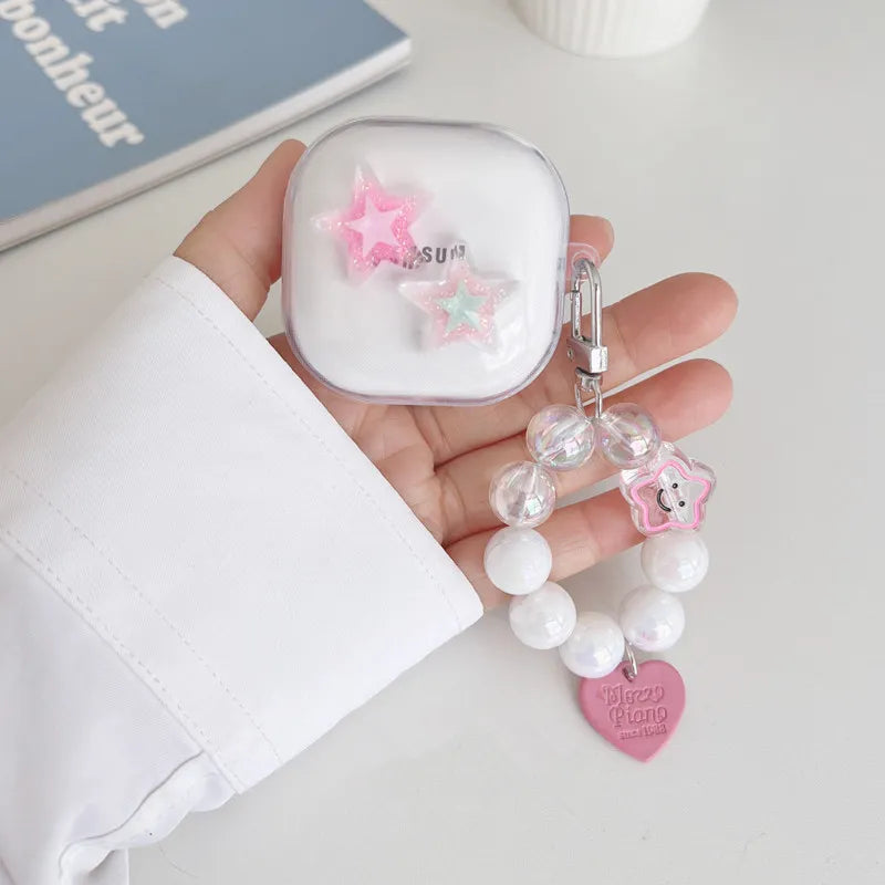 Cute Cartoon Clear Galaxy Buds Cover with Bracelet