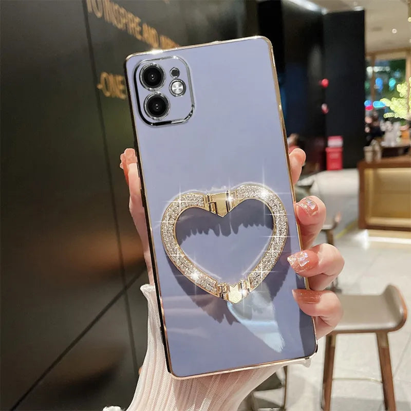 Luxury Shining Metal Love Holder Plating Soft Case