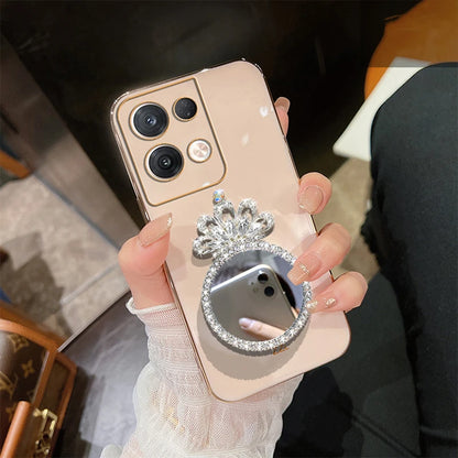 Glitter Crown Makeup Mirror Phone Silicone Case