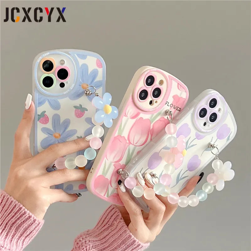 Cute 3D Flower Wrist Phone Chain Soft Phone Case