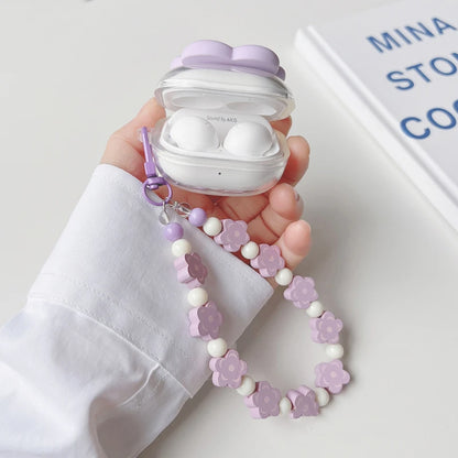 Cute Purple Flower Clear Earbuds Cover with Bracelet